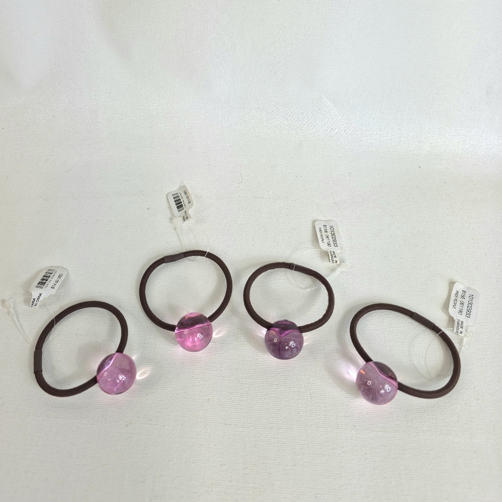 Free People Cosmo Resin Pony Hair Tie Set of 4 Pink Brown Elastics Ball Bead NWT